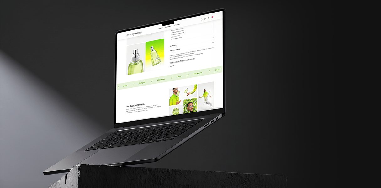 The Parfum Deals webshop on a laptop
